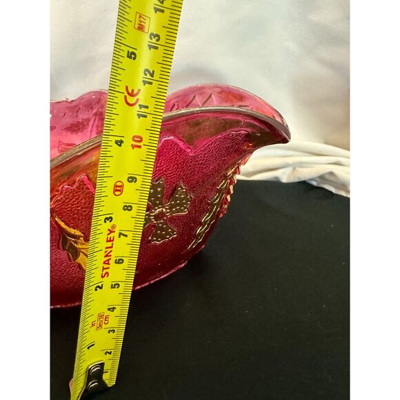 VINTAGE Delaware US GLASS Pink Rose Stain Fruit BANANA Bowl Gold Accent ANTIQUE - Picture 10 of 16